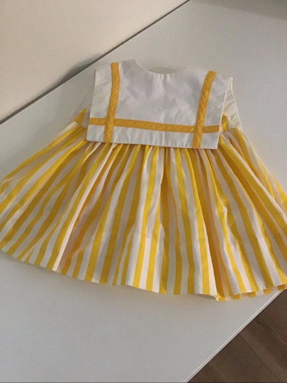 Vintage Maggie Breen yellow & white striped sailor collar dress 100% cotton 2T